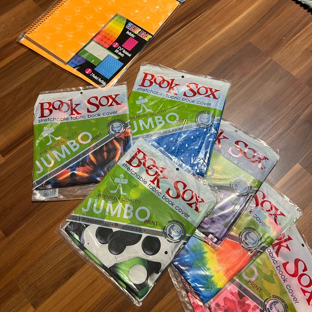 Book Sox Stretchable Fabric Book Covers - Jumbo Size Assorted Colors Bundle New